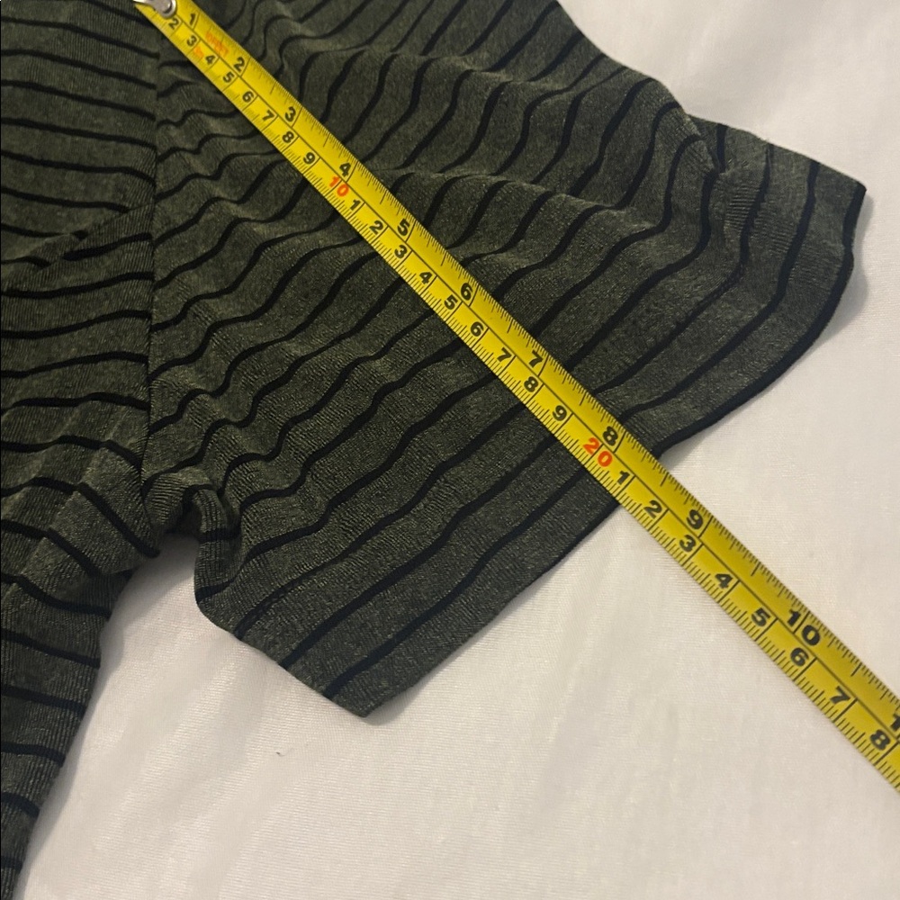 VTG R&M Richard Black & Olive Green Striped slinky  Cardigan SZ 16 shoulder pads - Picture 7 of 11